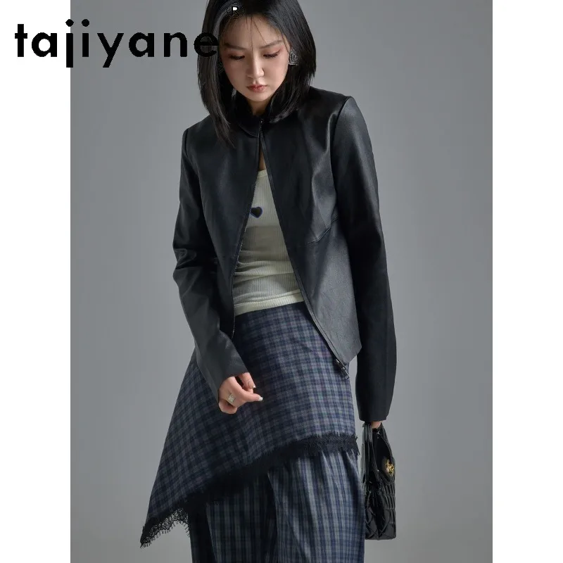 TAJIYANE Stretch Sheepskin Genuine Leather Jacket Woman Black Leather Coat Slim Cropped Jackets for Woman Fashion Outerwear 자켓