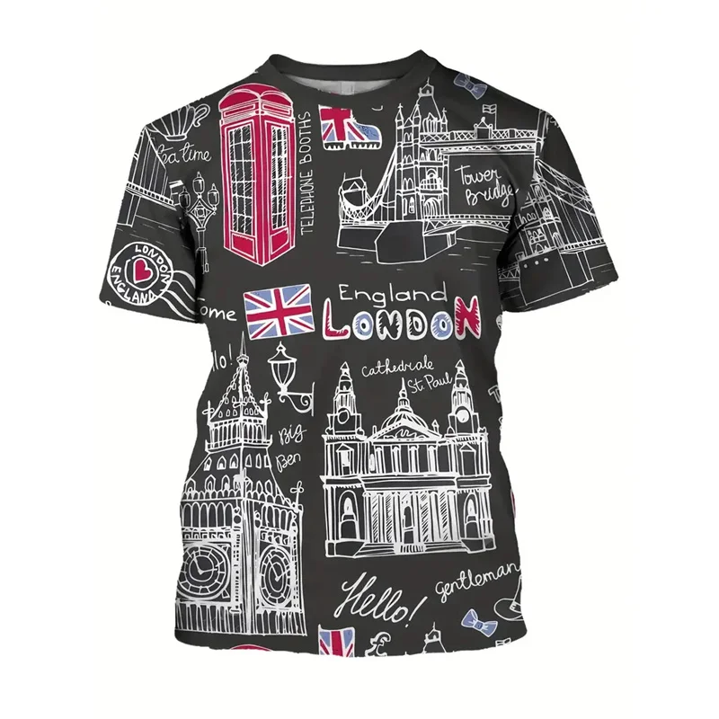 تيشيرت رجالي على الطراز الإنجليزي ، طباعة جرافيتي ، أكمام قصيرة ، رقبة مستديرة ، موضة غير رسمية ، توبات بنمط أسد شريطية ، الصيف #2