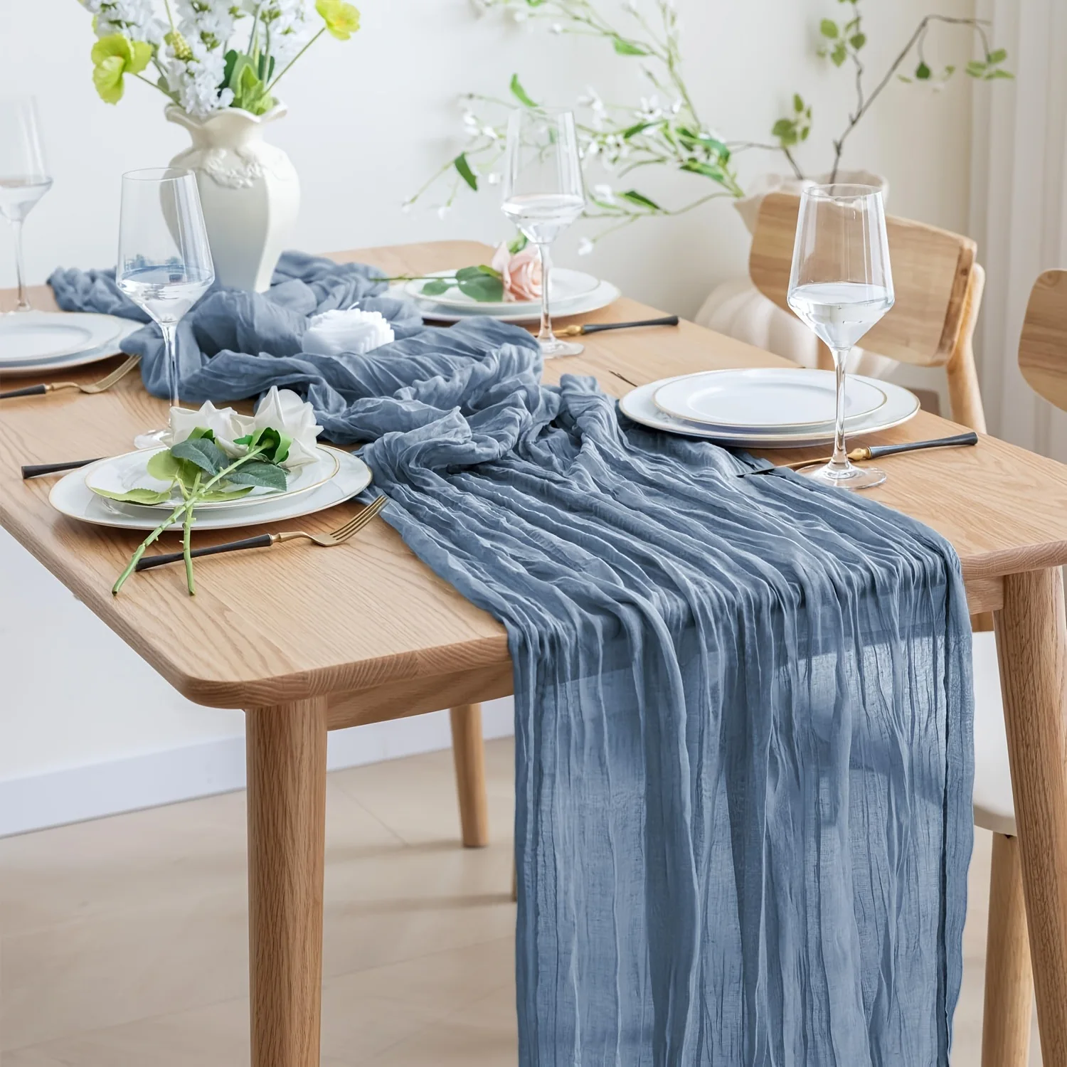 5PCS Cheesecloth Table Runner Gauze Voile TableRunner Boho Tablecloth Dinning Table Decor for Wedding Party Banquet Bride Shower