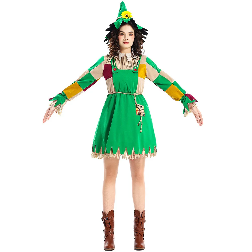 

Halloween Clothing Dress Adult Green Fake Two Pieces Scarecrow Cos Cosplay Drama Stage Carnival Costume Green
