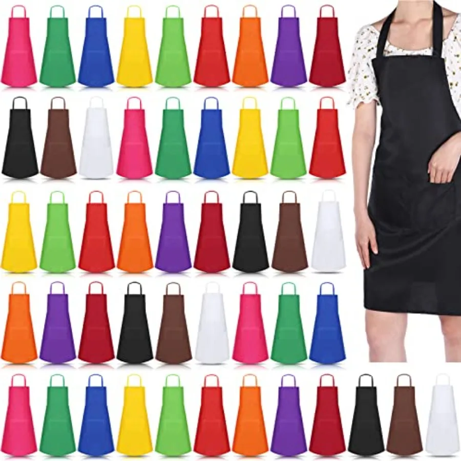 36 Pack Bib Aprons Bulk for Women with Pockets, Cotton Kitchen Aprons, 12 Colors