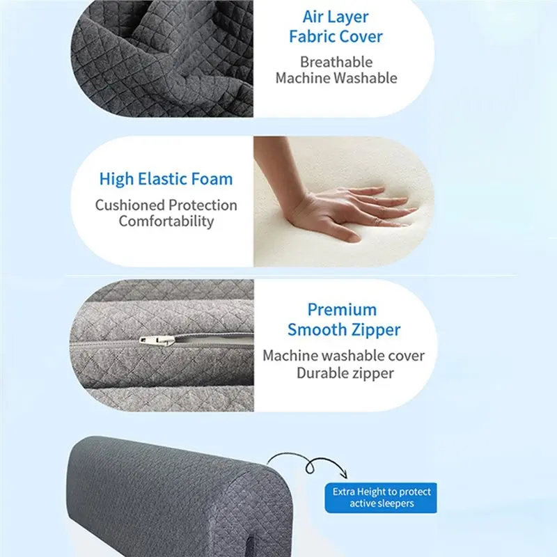 A67M-Toddlers' Bed Guardrail Pad, Bed Rail Bumper Protector For Children, Soft Cushioned Barrier,Increased Height image 2