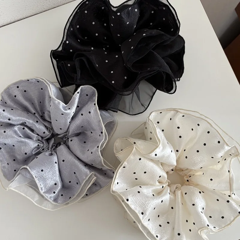 

Oversized Polka Dot Mesh Scrunchie Double Layer Hair Tie For Women Girls Bow Band Hair Accessory Bun Wrap For Ponytail