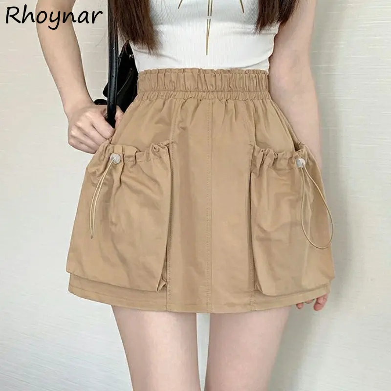 

Мини-юбки женские с карманами, свободные, с высокой талией, шикарные, милые, летние, студенческие, модные, в стиле сафари, новинка 2023, Harajuku Faldas OOTD