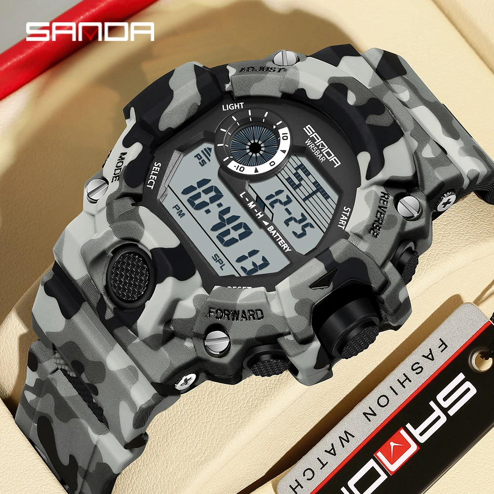 

SANDA 2183 electronic watch camouflage military multifunctional waterproof day and night light calendar men's electronic watch