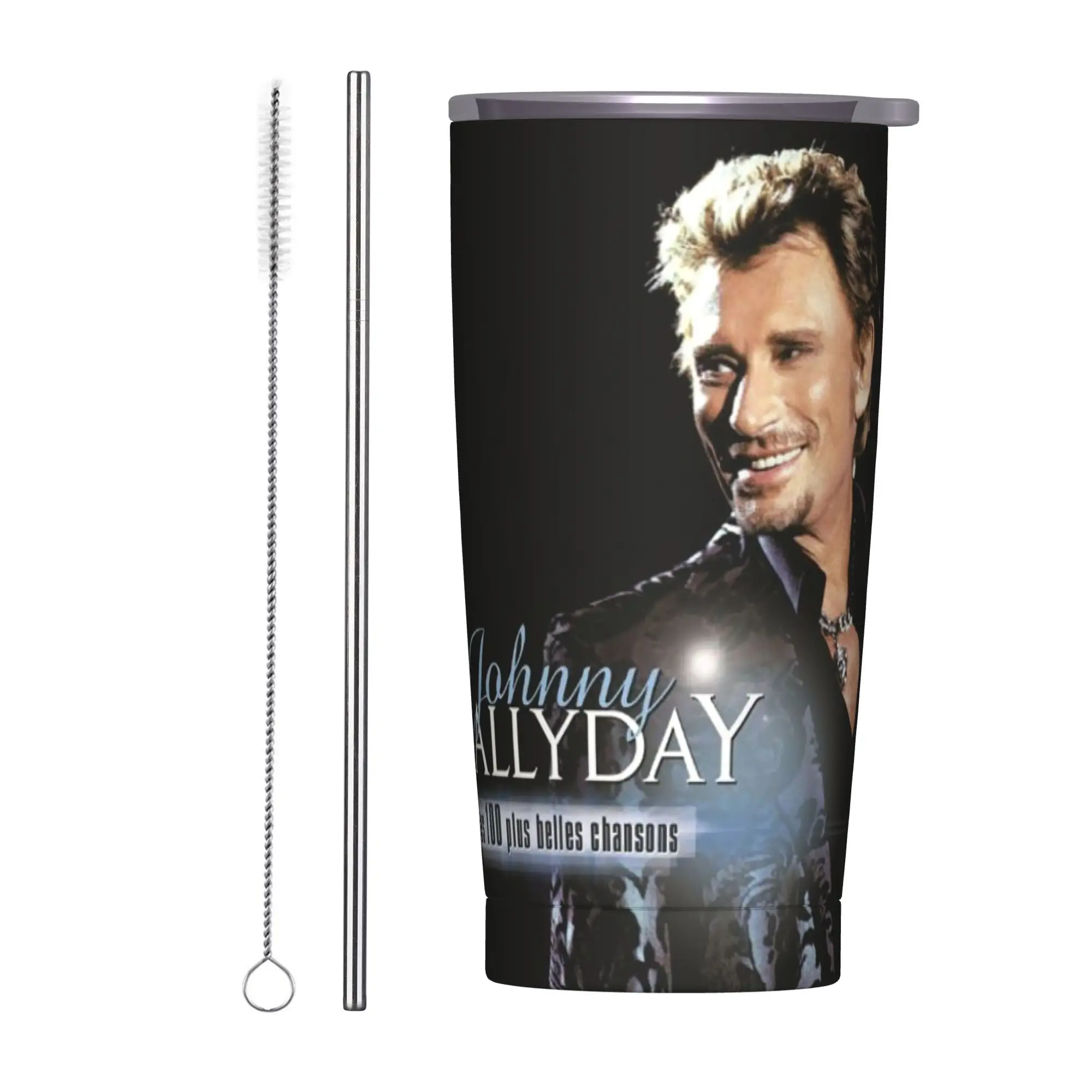 Rock Star Johnny Hallyday Insulated Tumbler with Straws Lid  Stainless Steel Coffee Mugs Outdoor Travel  Bottle Cups, 20oz