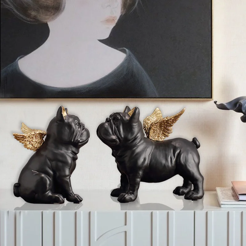 

Resin Crafts Ornaments Animal Sculpture Angel Puppy French Bulldog Dog Statue Desktop Crafts Decoration Ornaments Two-piece Suit