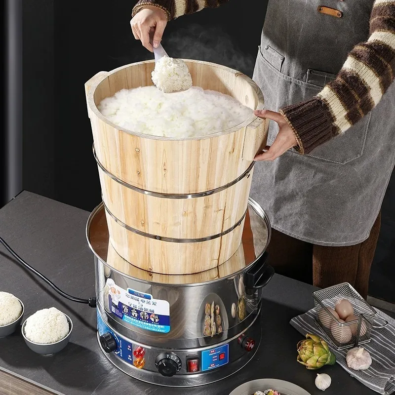 Commercial Large Electric Steamer Sushi Gimbap Rice Bucket Stainless Steel Rice Ball Maker Restaurant Canteen Food Warmer Boiler