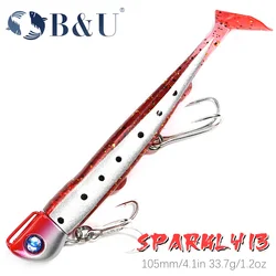 B&U SAND EEL 33G Saltwater Soft Fishing Lure Tail Jig Head Hook Minnow Artificial Bait Sea Bass Swimbait Tackle Gear