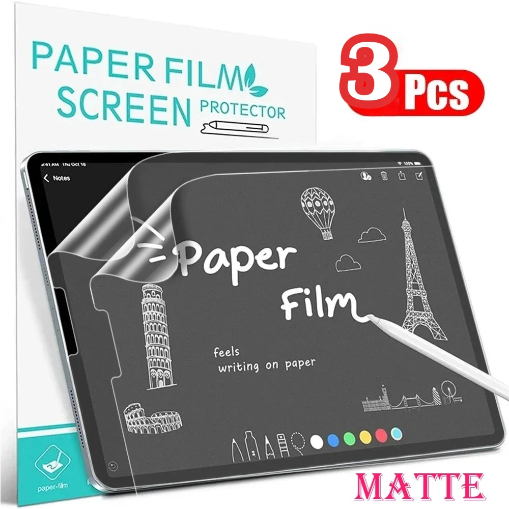

3PCS Like Paper Film Screen Protector for IPad Air 8 5 A16 11 10th Generation Pro 11 13 12.9 2026 M4 M3 Mini 7 6 Matte Soft Film
