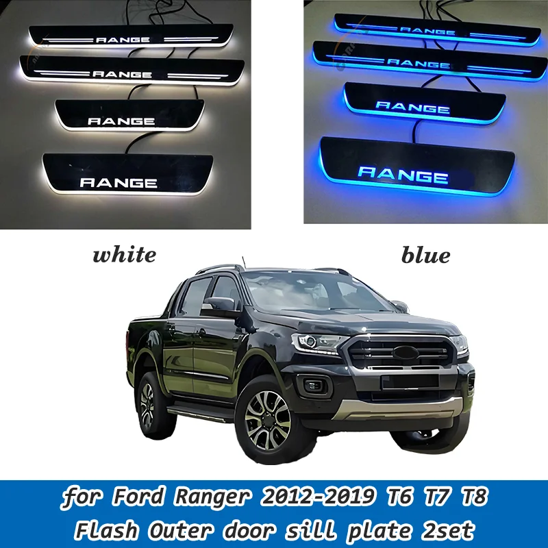 

Для Ford RANGER 2012-2019 Стайлинг автомобиля светодиодный внешний вспышка ПВХ Добро пожаловать педаль накладка белый/синий 2 компл.