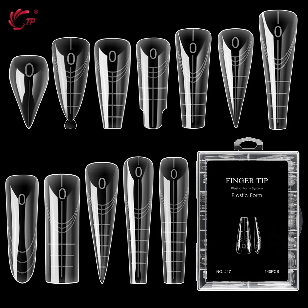 TP 70pcs/140pcs Clear Nail Dual Form Full Cover Nail Extension System Quick Building Gel Molds False Nail Tip Manicure Tools
