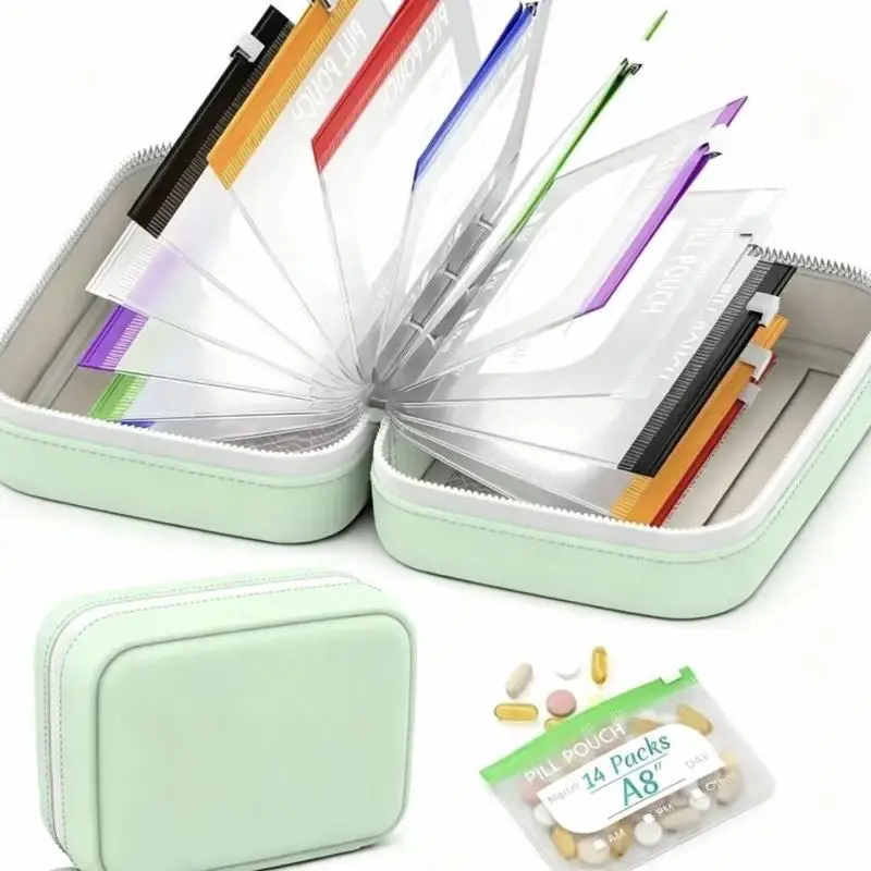 14 Compartment Weekly Pill Organizer Color Coded Waterproof Medicine Holder Lightweight for Travel Hiking Use