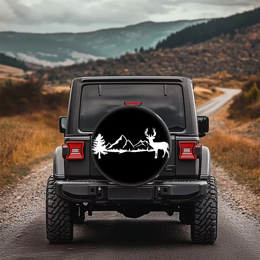 Mountain Forest Elk Pine Tree Print Spare Tire Cover Universal Wheel Protector for Outdoor Adventures Camping