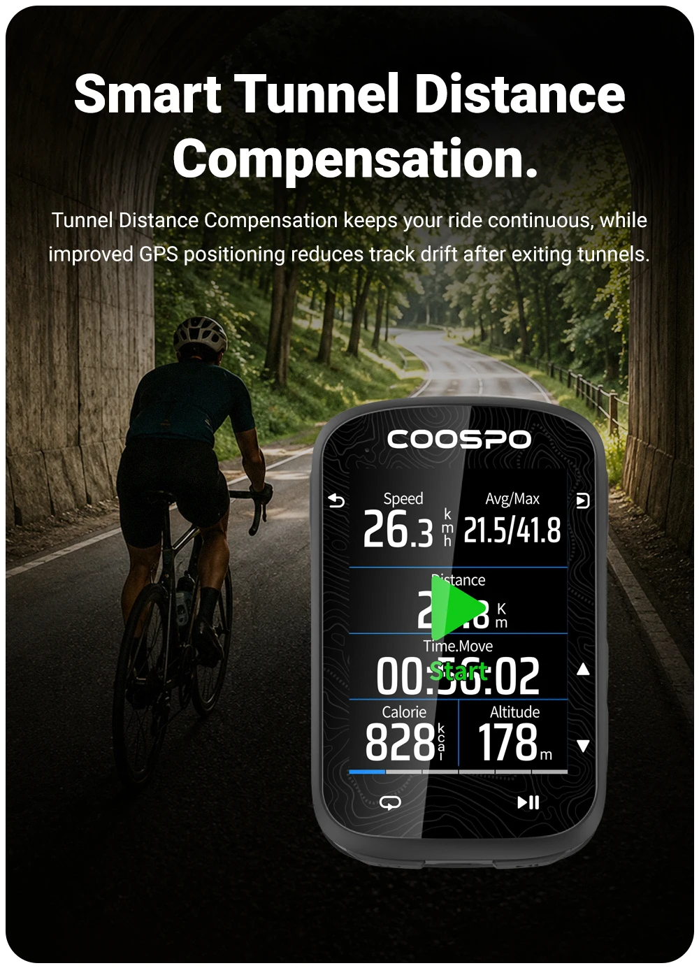 COOSPO CS600 Bunte Karte Touchscreen Fahrradcomputer GPS-Navigation Drahtloser Fahrradcomputer Indoor-Training Kilometerzähler – Detail 6