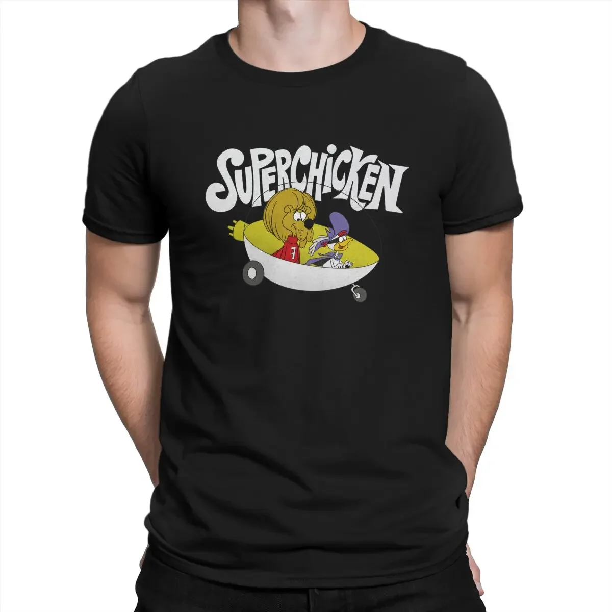 Humor Jay Ward Superchicken and Fred in the Super Coop T-Shirts for Men Round Collar Pure Cotton T Shirt  Short Sleeve Tees