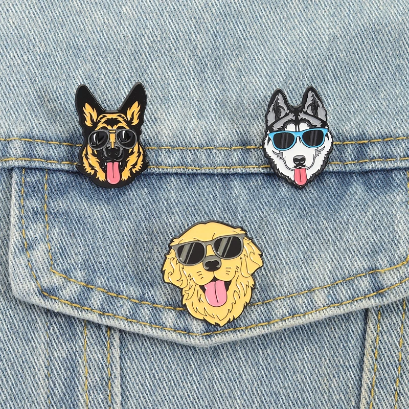 Alfileres esmaltados de perros geniales, broches de pastor alemán Golden Retriever Husky, insignia de solapa, regalo de joyería para perros, padres y amigos