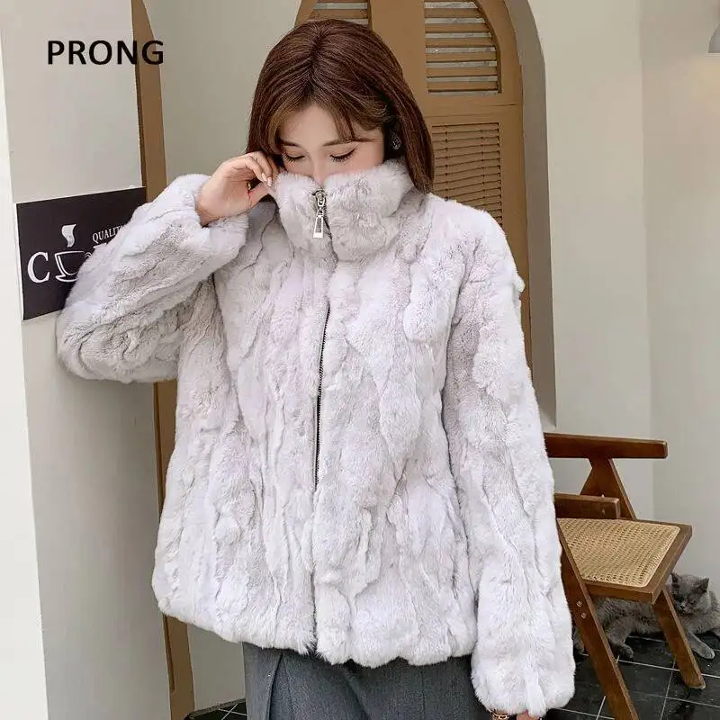 Пальто из натурального кроличьего меха, женская зимняя куртка из натурального меха, роскошные толстые теплые меховые пальто на молнии, женская верхняя одежда черного цвета