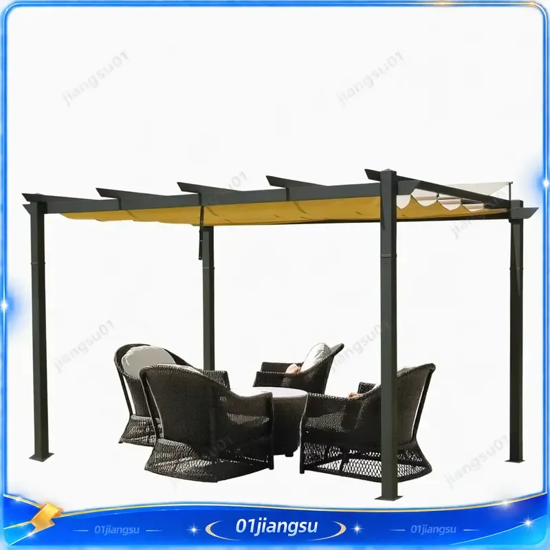 Modern Retractable Aluminum Pergola with Polyester Canopy Weather Resistant Outdoor Garden Gazebo for Patio Grill Furniture