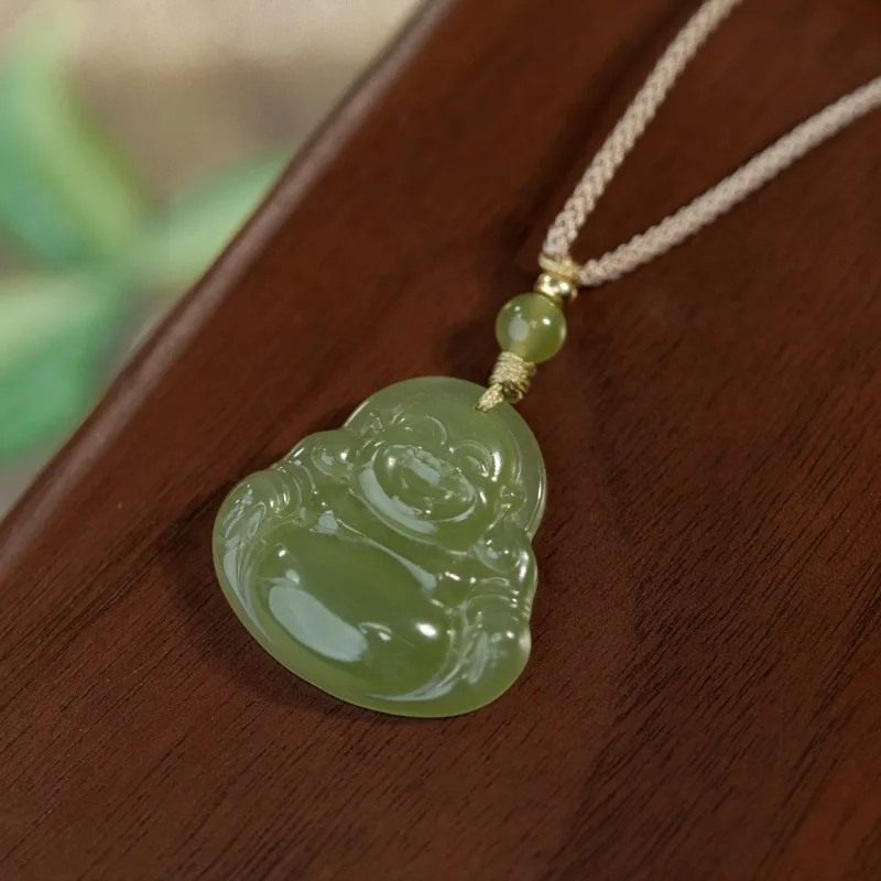 Natural Jade Clear Water Color Buddha Gong Pendant Big Belly Maitreya Laughing Buddha