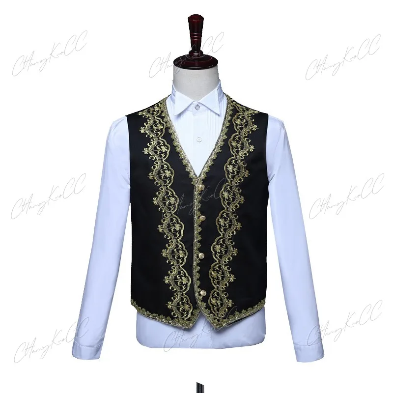 4XL Adult Men 3PCS Set Victorian Steampunk Royal Prince Costume Vintage Baroque Jacket Vest Coat Pants Wedding Groom Blazer Suit