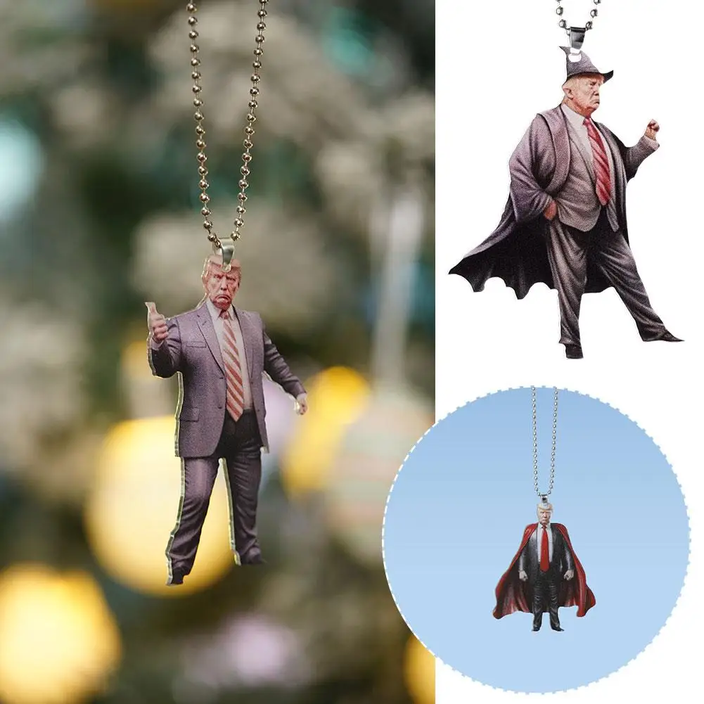 1PcTrump-Inspired Acrylic Christmas Decor Hanging Ornament For Car And Tree Perfect Holiday Gift Funny Cartoon Pendant P2U8