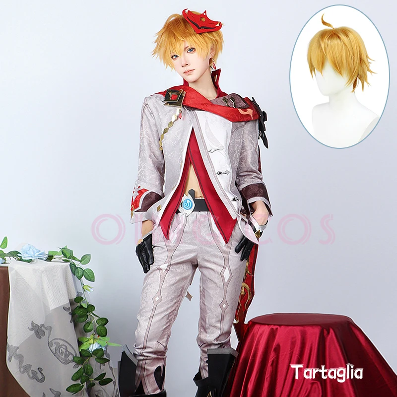 Genshin Impact Tartaglia Cosplay Costume Uniform Wig Anime Shoes Halloween Costumes for Men Game