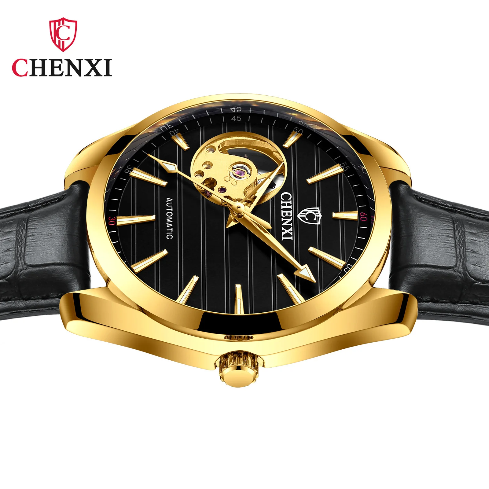 CHENXI 8806L New Leather Hollow Out Automatic Men\'s Luminous Waterproof High-end Brand Mechanical Watch