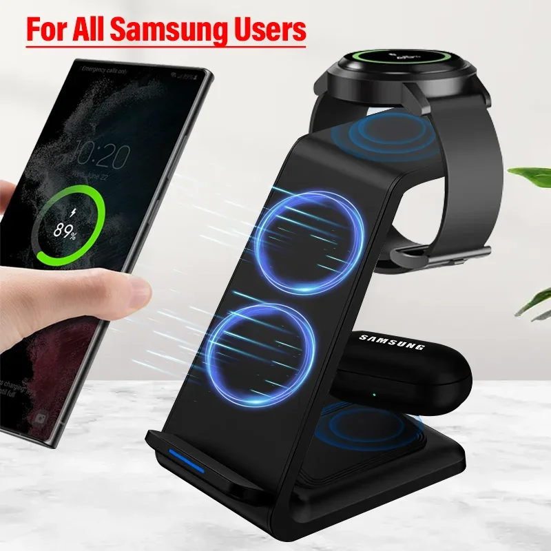 3 in 1 Wireless Charger Stand For Samsung Phones Galaxy Watch 7 8 9 Airpods Pro Fast Charging Dock Station