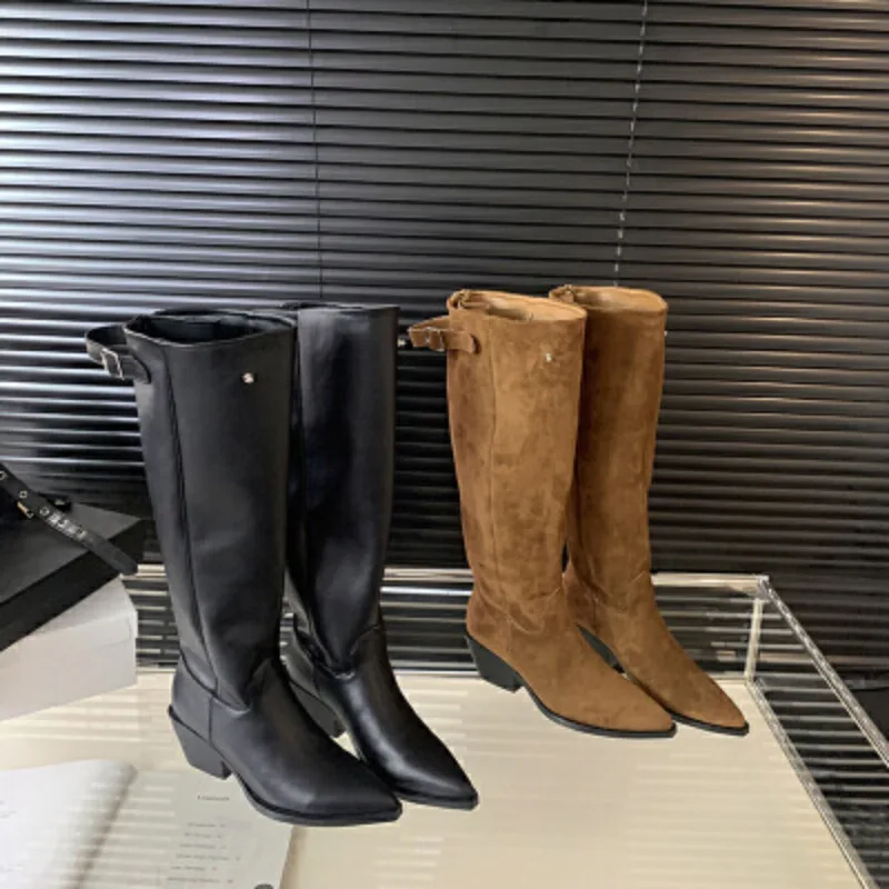 

Women High-heeled Knight Boots Over The Knee Long Boots Thick Heel Wide Leg Women Boots Outdoor Retro Pointed Pointed Women Boot