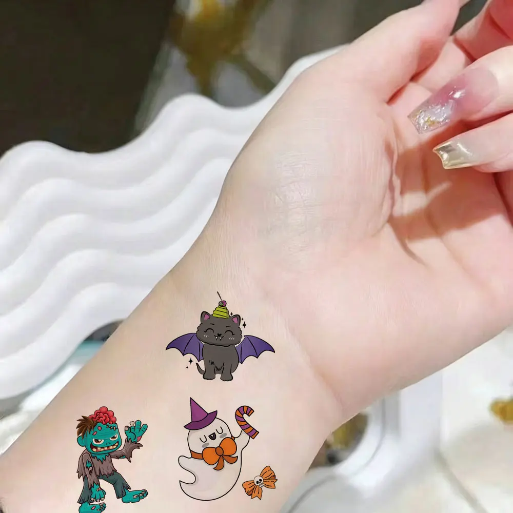 30pcs Waterproof Pumpkin Tattoo Stickers Bat Ghost Temporary Tattoos for Halloween Fake Tattoo Suitable for Hand Face Body Art