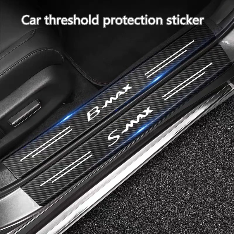 Auto Door Sill Carbon Fiber Car Sticker Protector Strip Waterproof Protect Film for ford s max c-max b-max stline Vignale Emblem