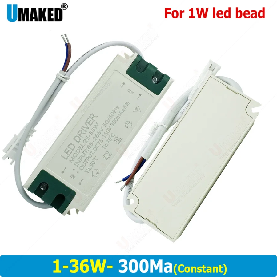 

1-36W Safe Plastic Shell LED Driver Input AC90-265V Light Transformer Constant Current 300mA Power Supply Adapter for Led Lamps