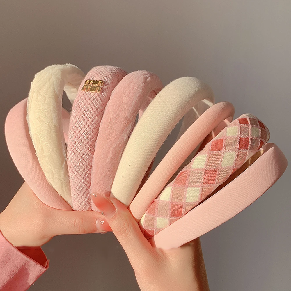 Fashion Solid Color Wide Side Hairbands for Women Korean Simple Charm Plaid Hair bands for Wash Face Daily Wear Hair Accessories