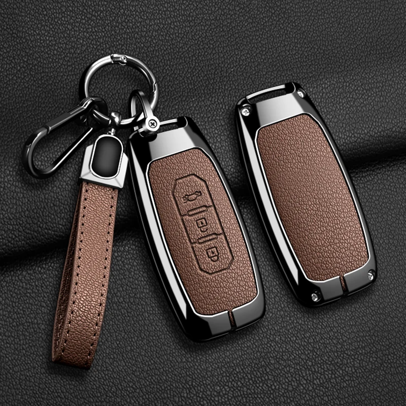 Zinc Alloy 3 Buttons Car Smart Key Cover Case Bag Fob Shell Holder for Ford Territory EV Key Protector Keychain Accessories