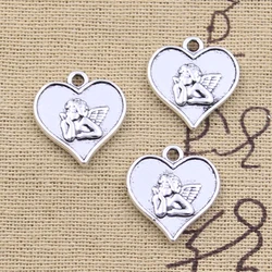 15pcs Charms Heart Love Angel Cupid 19x18mm Antique Silver Color Pendants DIY Crafts Making Findings Handmade Tibetan Jewelry
