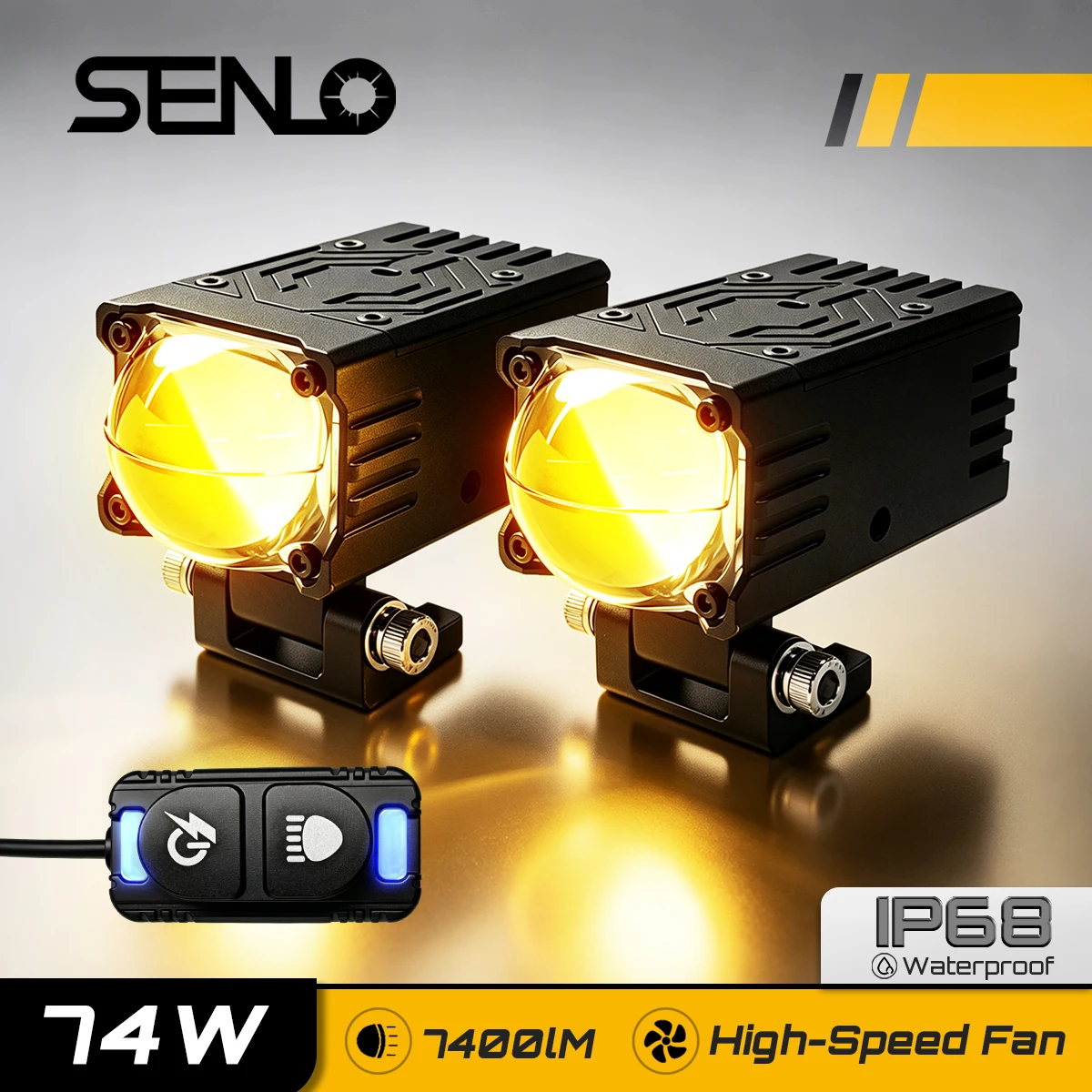 2pcs SENLO Mini P1 Motorcycle Front Headlights 74W High power Yellow, White Work Lights For Car Motorcycle Bar Spotlights