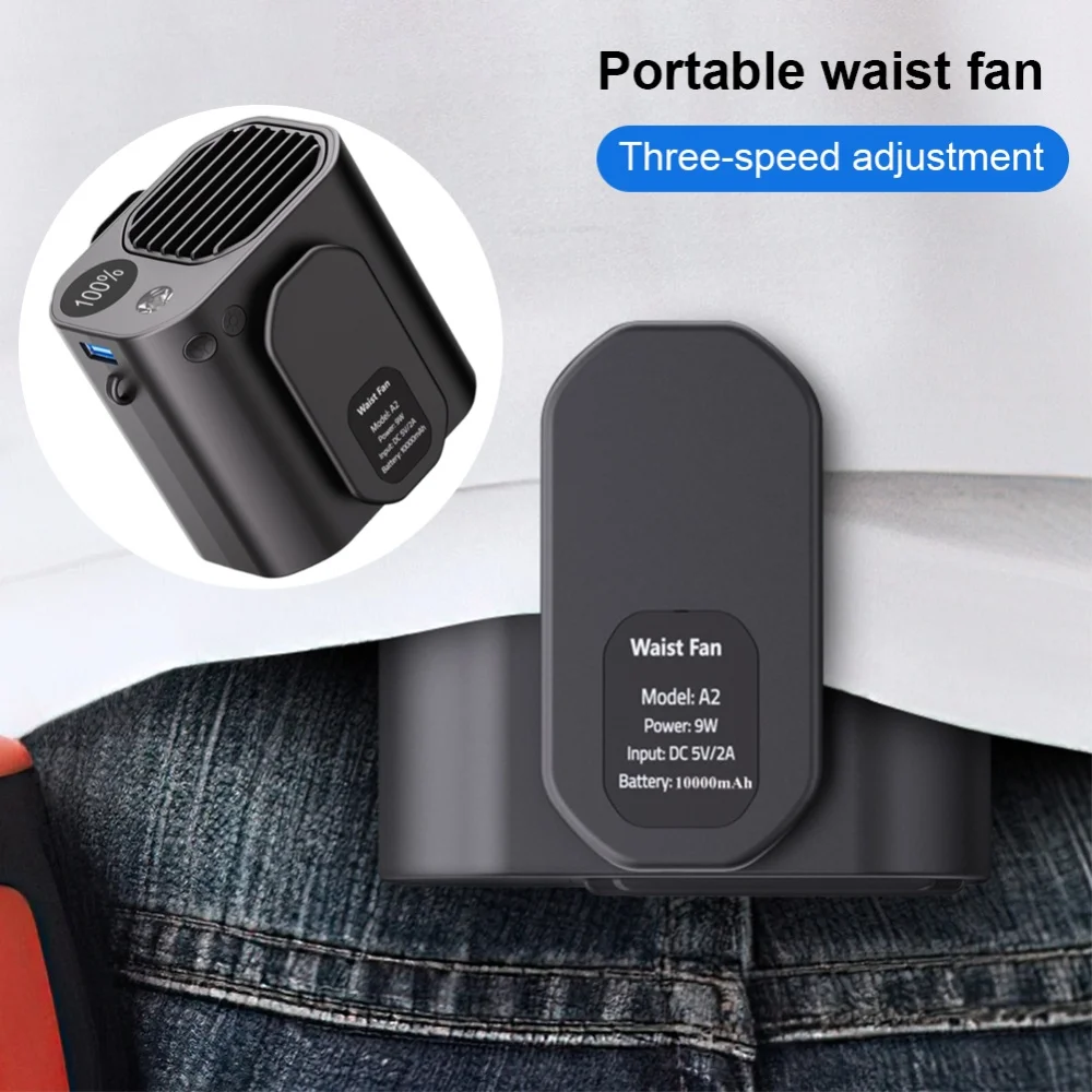 Waist Clip Fan Portable Waist Fan Multifunction Clip on Belt Fan LED Display Cooling Fan for Outdoor Gardening Backpacking