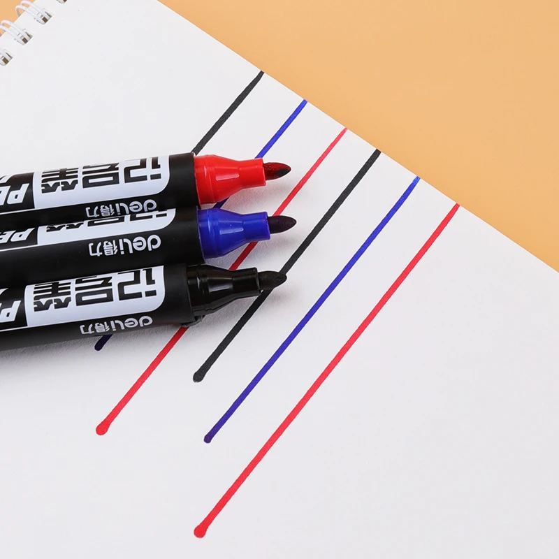 Deli 10/Lot Permenent Markers Pen 1.5MM Fine Point Waterproof CD  Whiteboard Pen 3 Color Crude Nib маркеры for Office Stationery