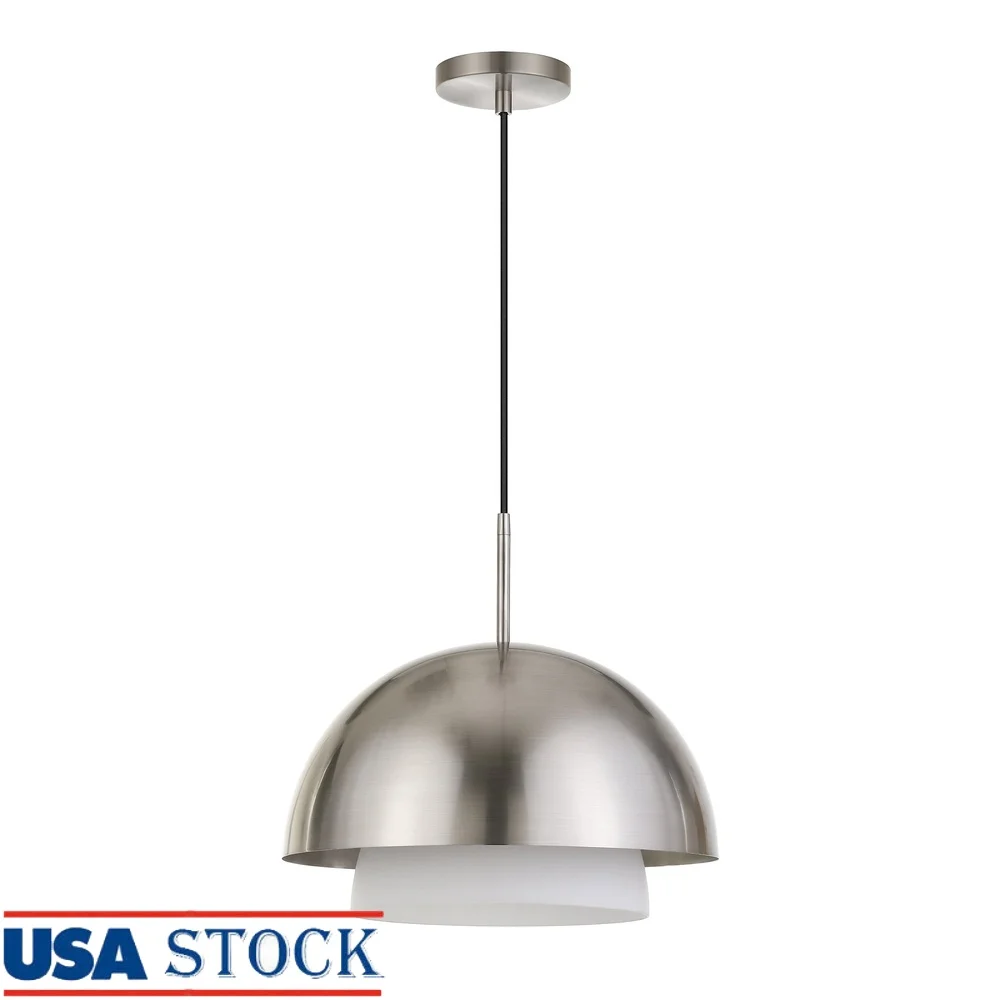 

15 Inch Modern Pendant Light Adjustable Cord Metal Glass Shade Perfect Entryway Dining Room Kitchen Island Lighting