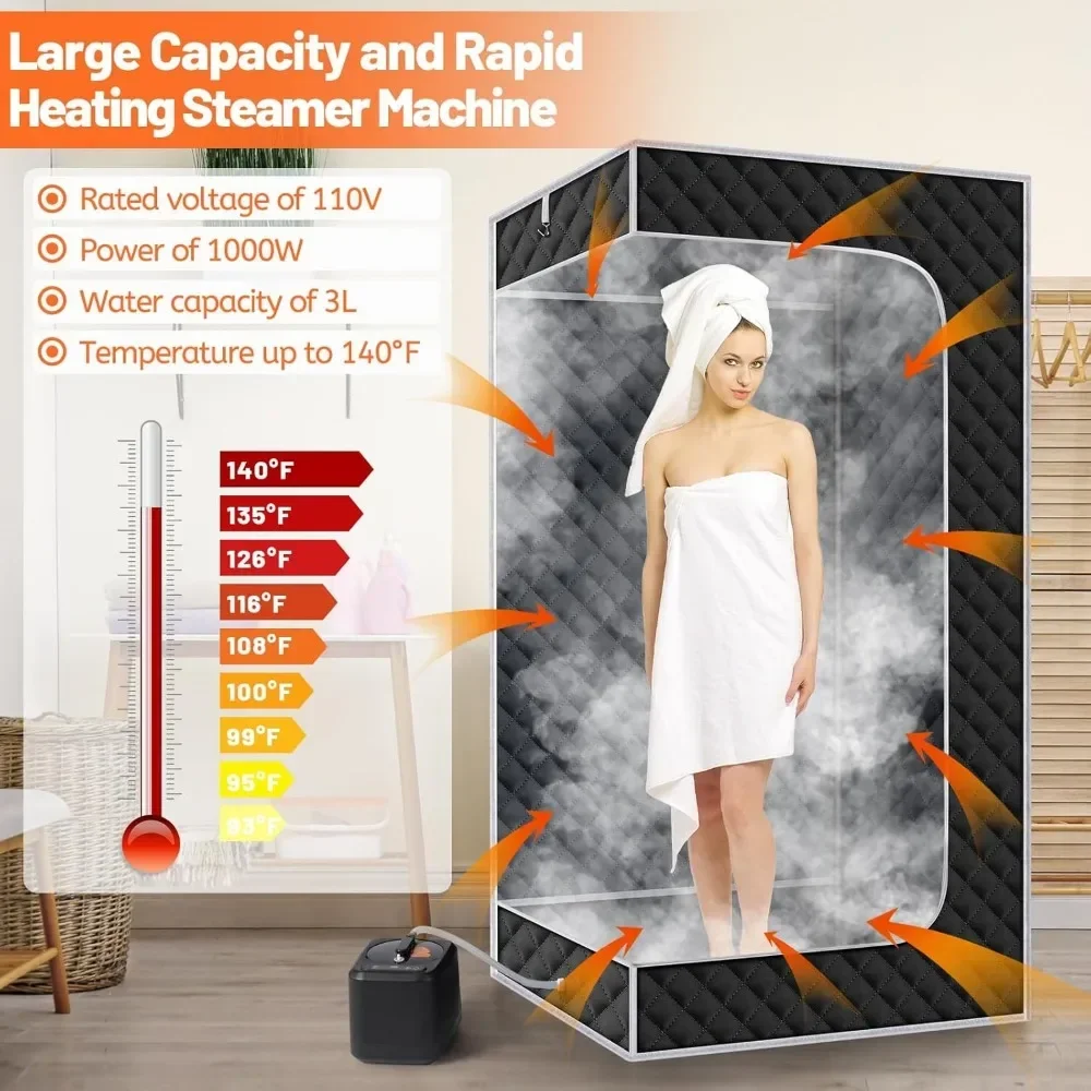 Caixa de sauna portátil, sala de sauna a vapor para uso doméstico, barraca de sauna pessoal de grande espaço com vaporizador de 3,0 litros, cadeira dobrável