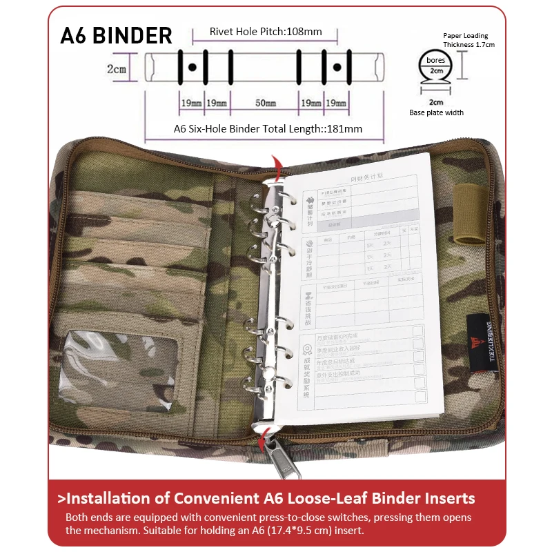 Tiexuebing A6 Tactical Notebook with SBS Zippered Padfolio Ring Binder Loose-Leaf Paper Weatherproof Notepad view 3