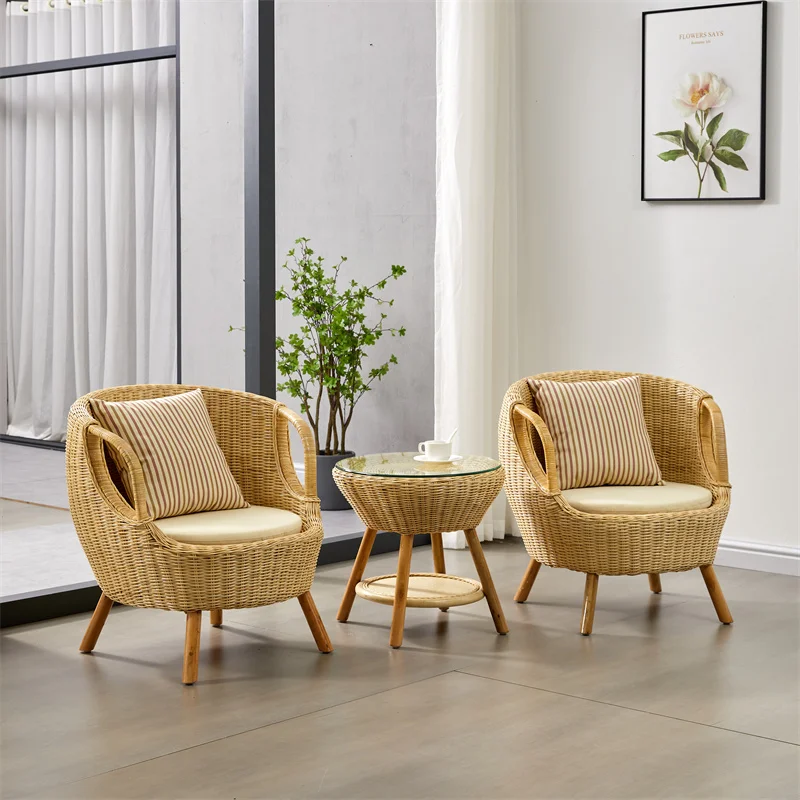 Rattan chair set of three Indonesian natural rattan rattan leisure table and chair combination