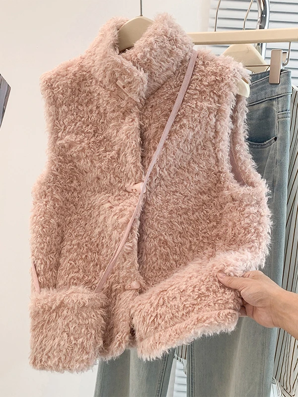 Autumn Winter Light Warmthless Sleeveless Fluffy Vest Coat for Women Fashionable Casual Outerwear Pocket Detail Loose Fit