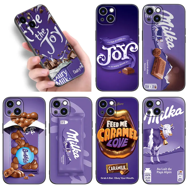 Chocolate Milka Phone Case For Apple iPhone 12 13 Mini 11 14 Pro XS Max 6S 6 7 8 Plus 5S X XR SE 2020 2022 Soft TPU Black Cover