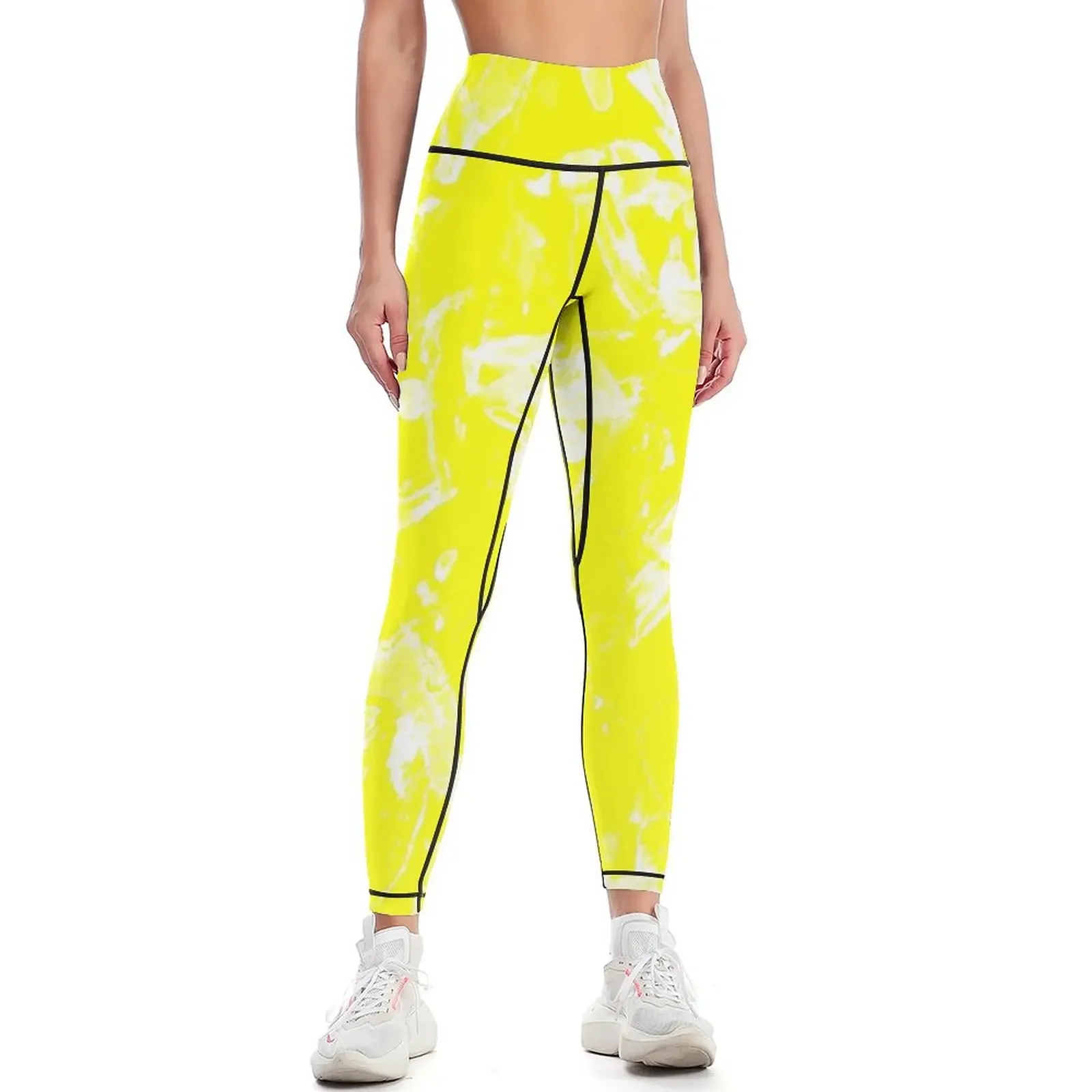 

The bright yellow and white floral motives Leggings Fitness woman sport pants Womens Leggings