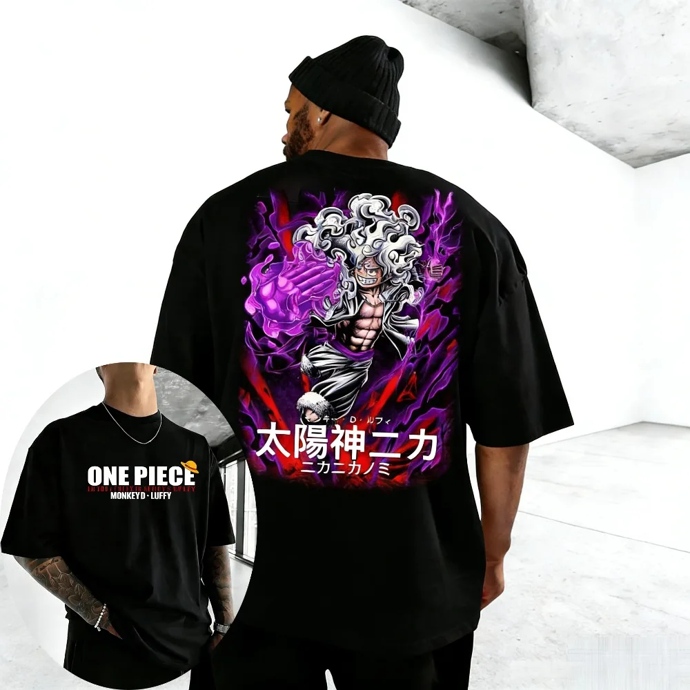 

Unisex T-shirt One Piece Luffy Nika Sun God 2026 Summer Harajuku Anime Printed Round Neck Loose Casual Parent Child Short Sleeve