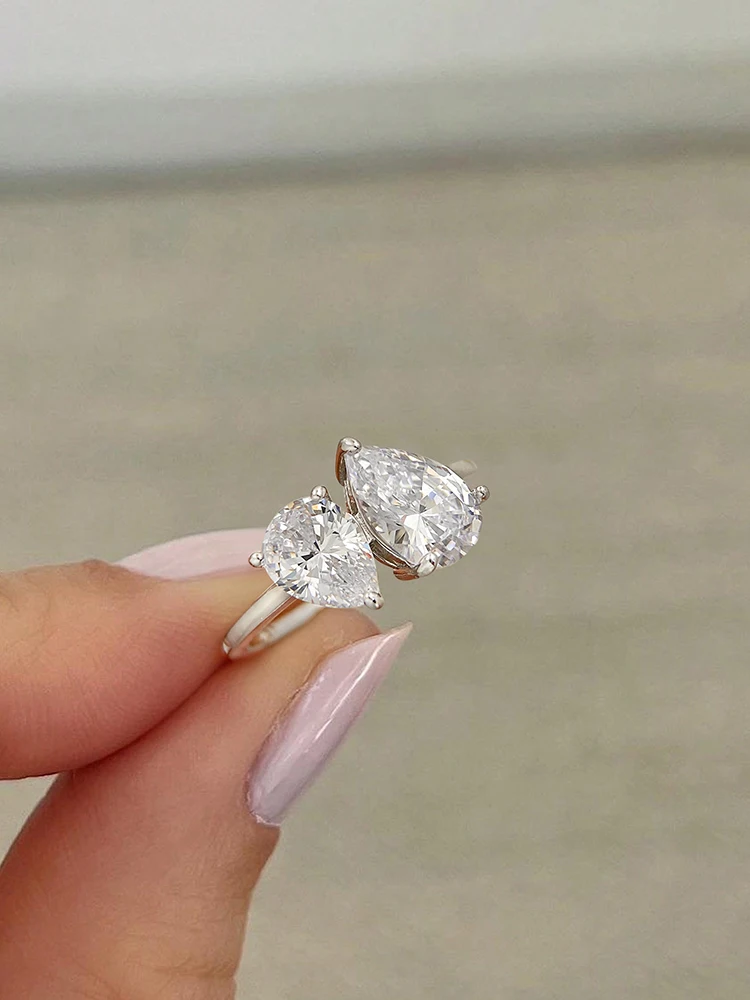 925 فضة تألق قطرة الماء المتشابكة المبهرة واضح الكمثرى خواتم للنساء هدية الزفاف غرامة مجوهرات #5