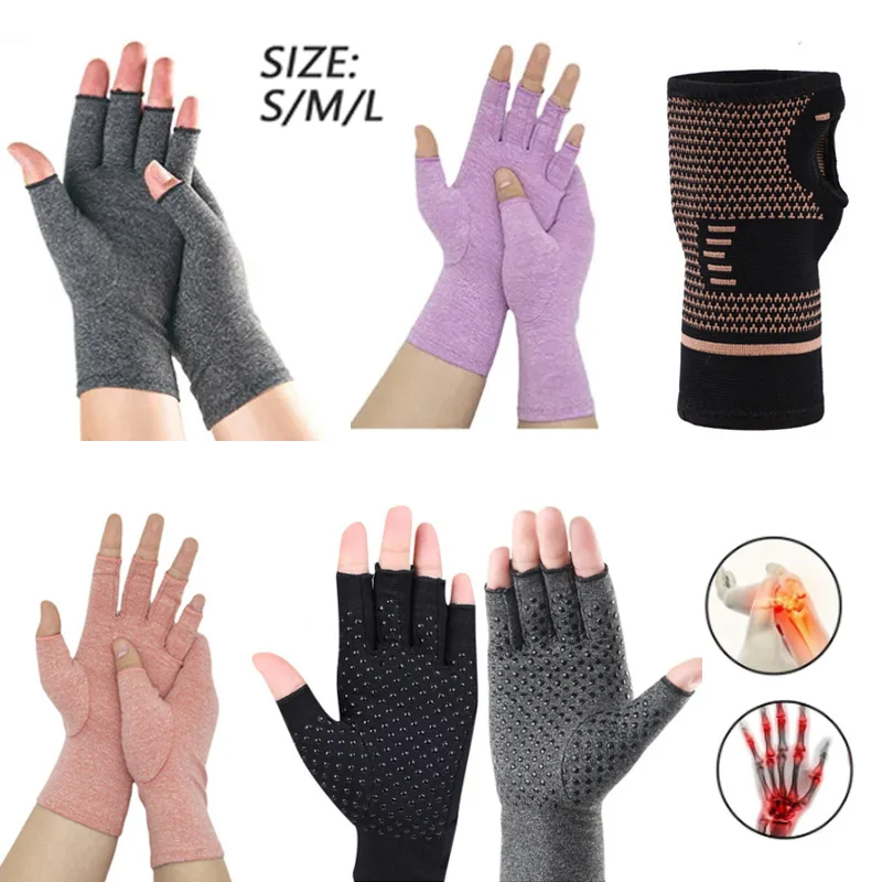 Warm Pressure Gloves Half-finger Mitten with Touch Screen Non-slip Silicone Mittens Compression Hand Gloves for Osteoarthritis