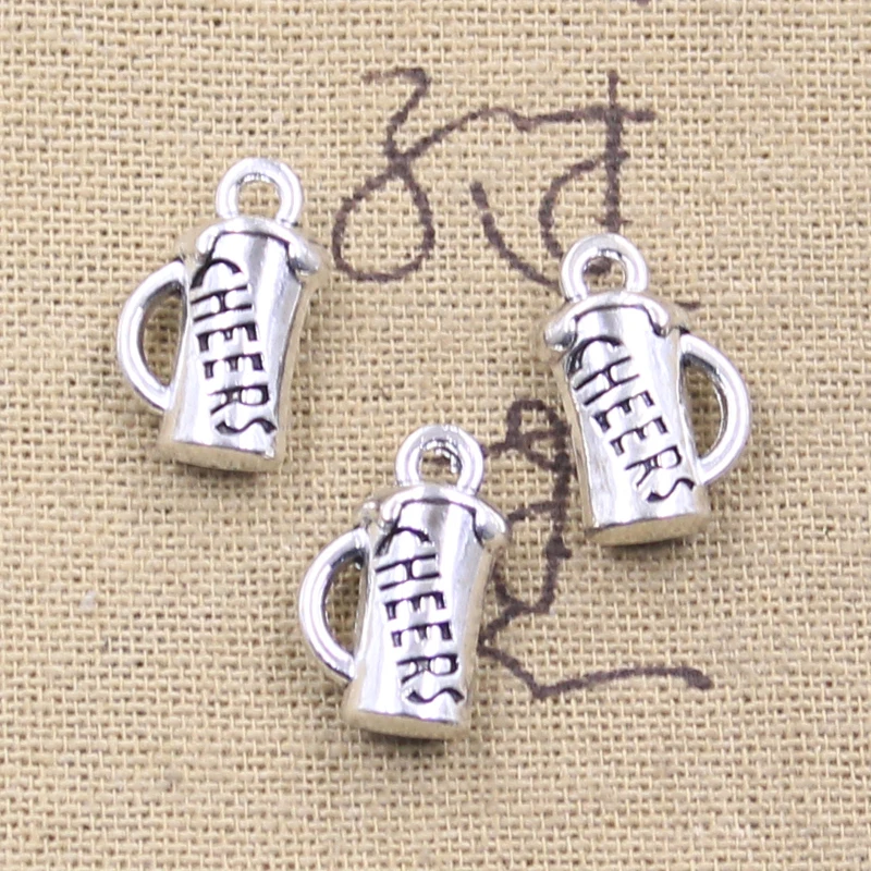 12pcs Charms Cheers Beer Mug 18x11x6mm Antique Silver Color Pendants DIY Crafts Making Findings Handmade Tibetan Jewelry